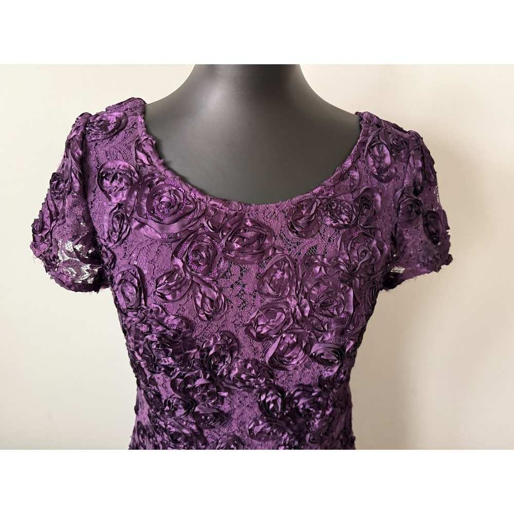 Alex Evenings Women's 8 Rosette A-Line Evening Gown Eggplant Purple Sequin - Picture 2 of 16